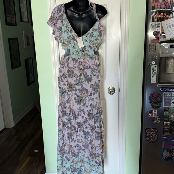 Aveology by Avenue Blue&Lavender Floral Ruffle Maxi Dress Summer Wedding Size 18 - Picture 6 of 11
